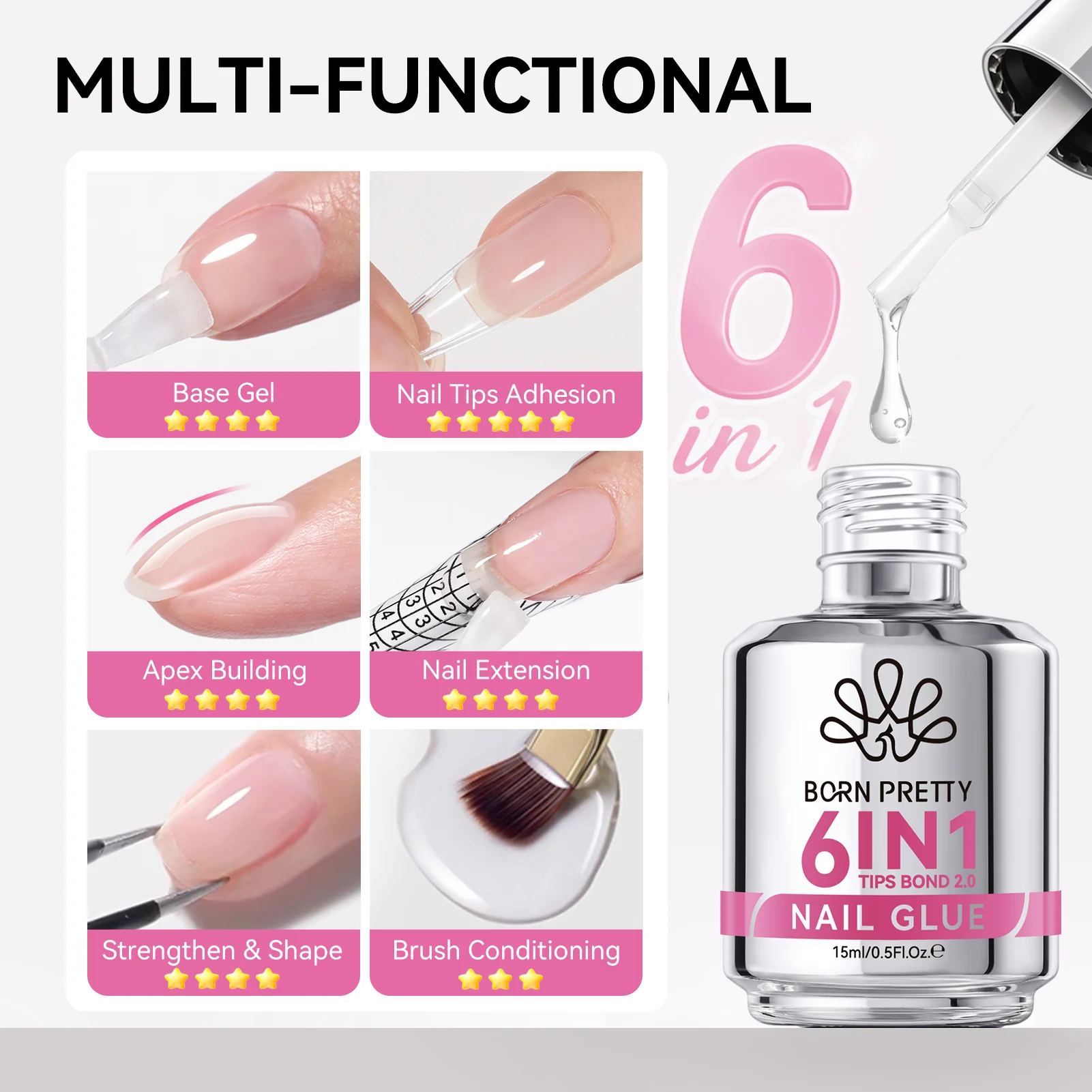 New Upgrade 6 In 1 Nail Glue Gel 15ml - Image 2