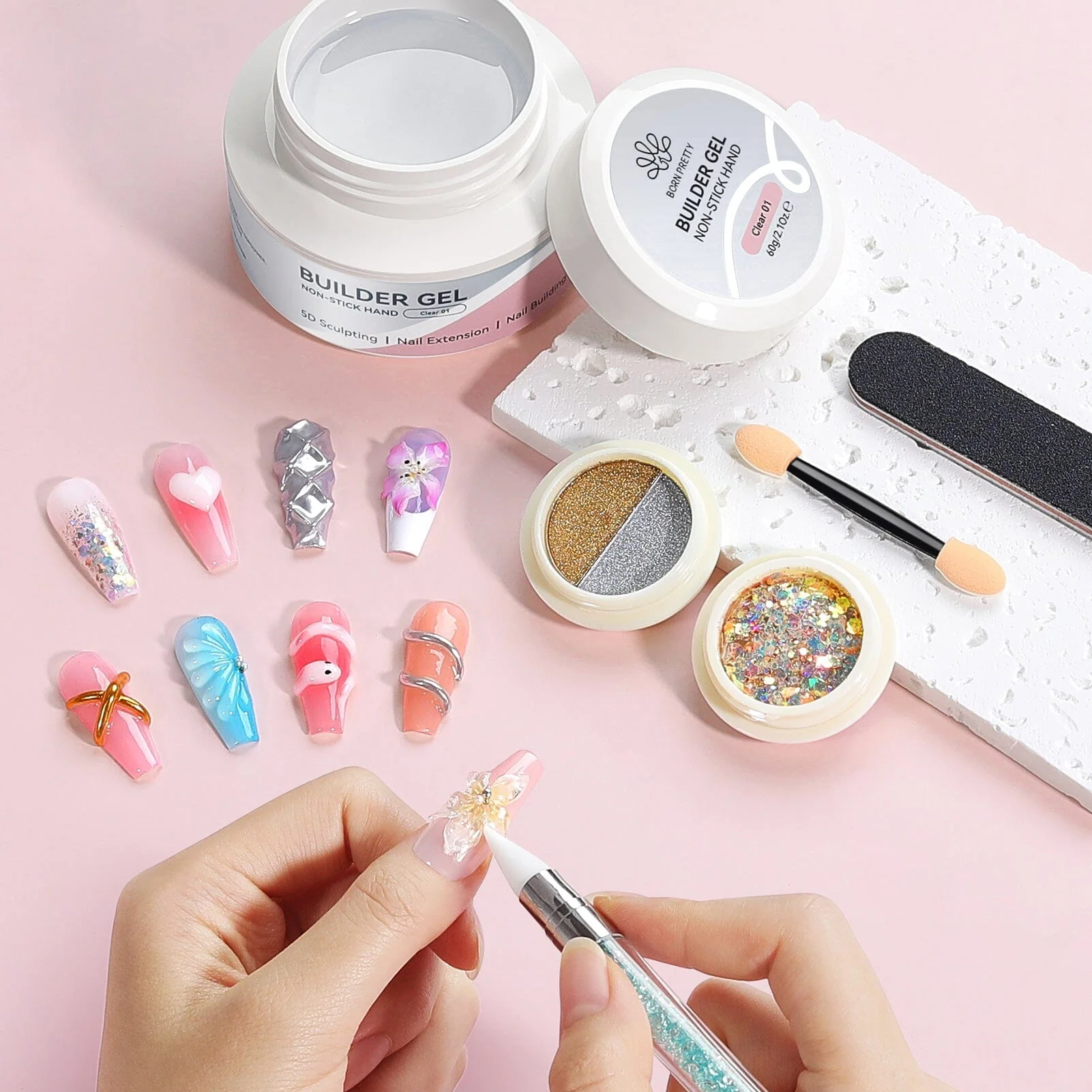 Non Stick Hand Extension Nail Kit Clear 60g - Image 3