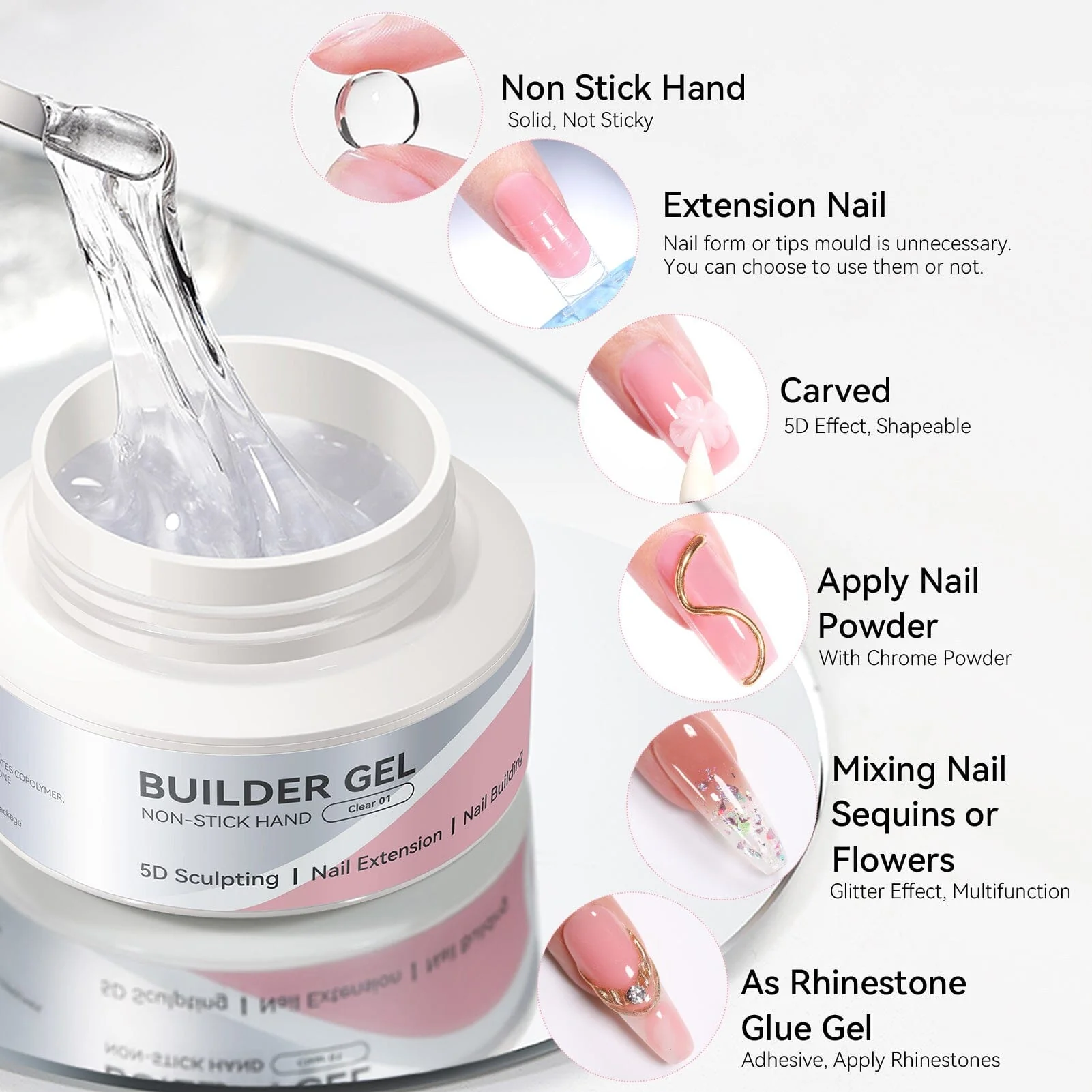 Non Stick Hand Extension Nail Kit Clear 60g - Image 4