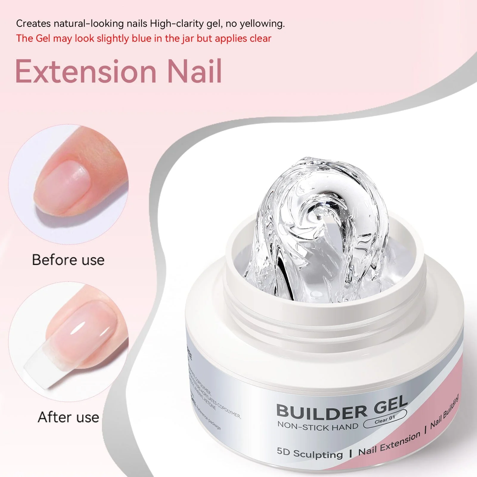 Non Stick Hand Extension Nail Kit Clear 60g - Image 5
