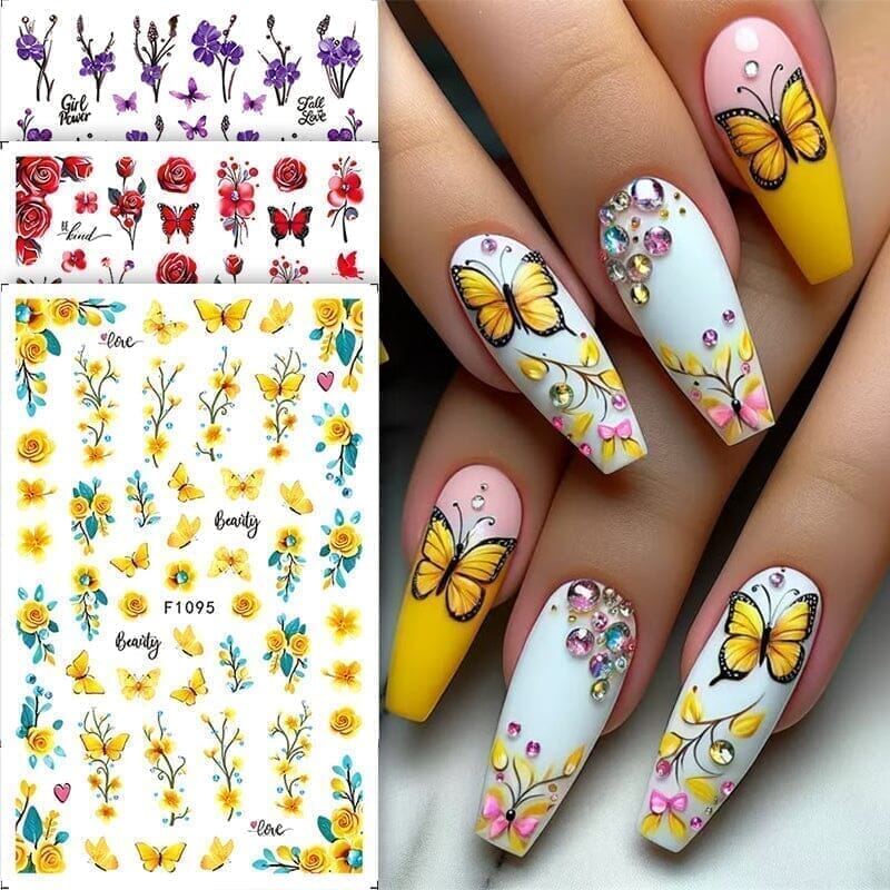 Purple Butterfly Flowers 3D Nail Stickers F1101 - Image 4