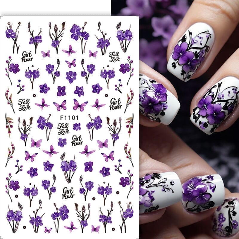 Purple Butterfly Flowers 3D Nail Stickers F1101 - Image 7