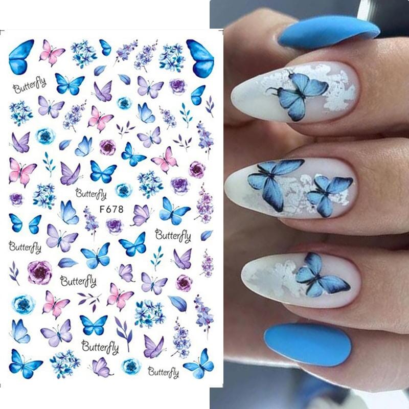 Purple Flower Butterfly Nail Sticker F678