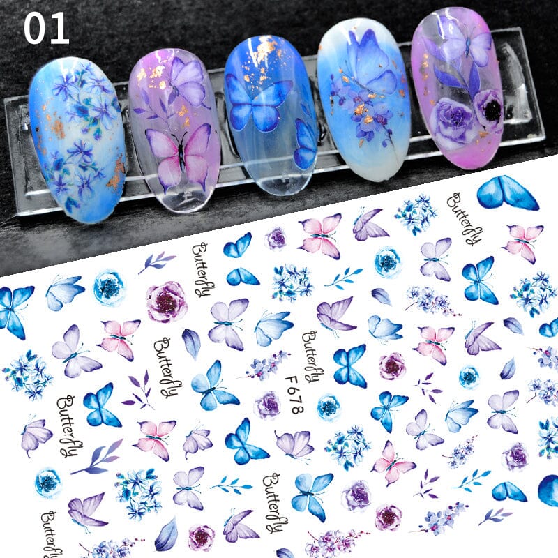 Purple Flower Butterfly Nail Sticker F678 - Image 2