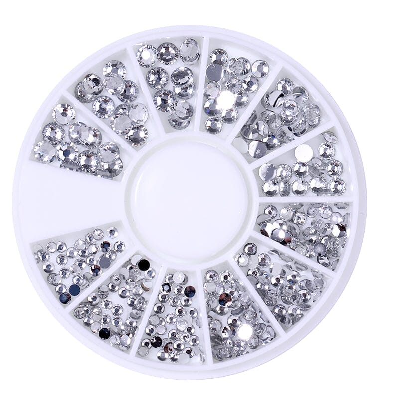 Silver 4 Sizes Flatbottom Rhinestones in Wheel