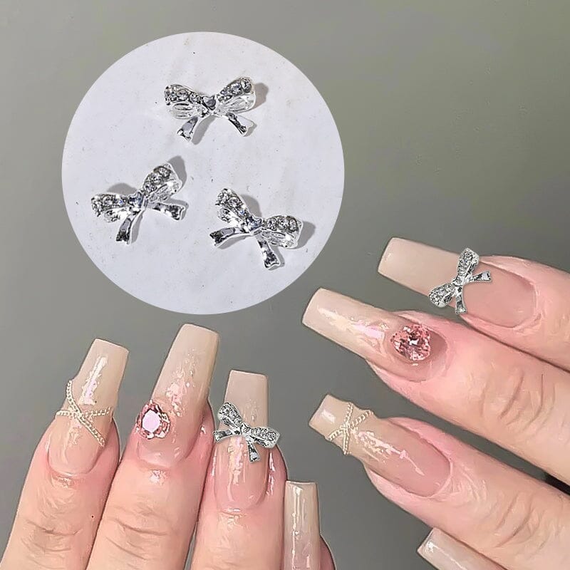 Silver Bowknot Rhinestones Metal Nail Decoration 05 - Image 3