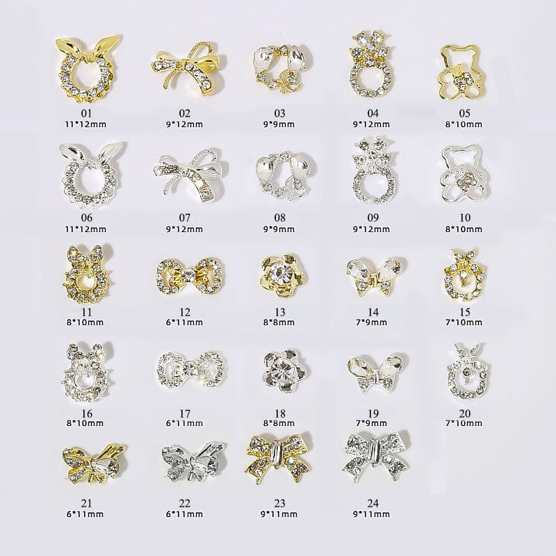 Silver Gold Bowknot Butterfly Rhinestones 3D Nail Decoration