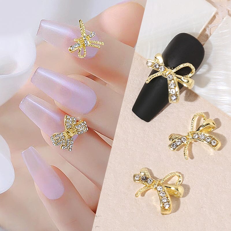 Silver Gold Bowknot Butterfly Rhinestones 3D Nail Decoration - Image 3