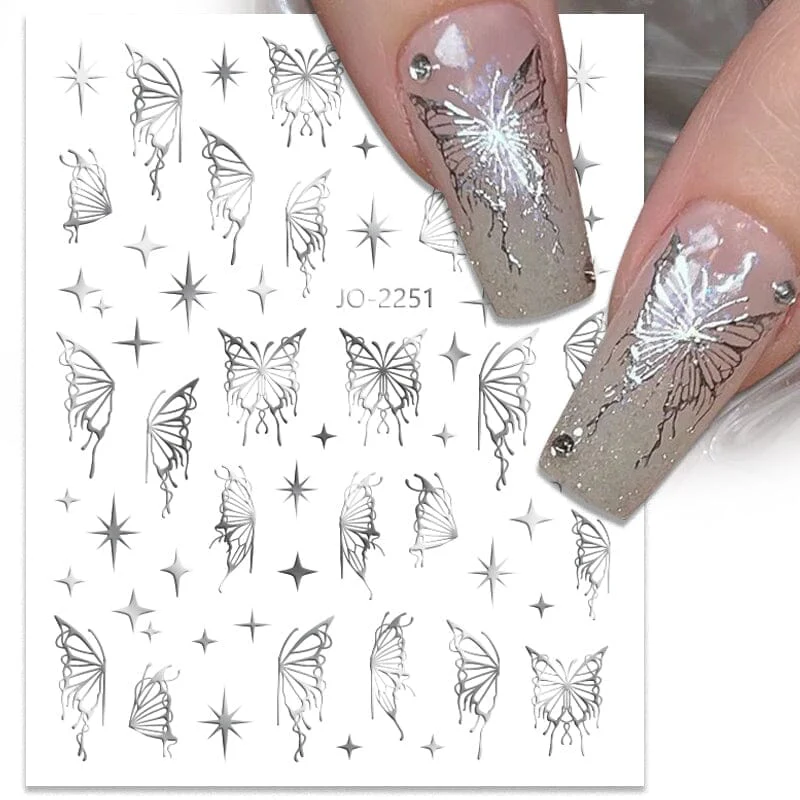 Silver Hollow Butterfly Moon Cross 3D Nail Sticker Silver JO-2250 #03 - Image 8
