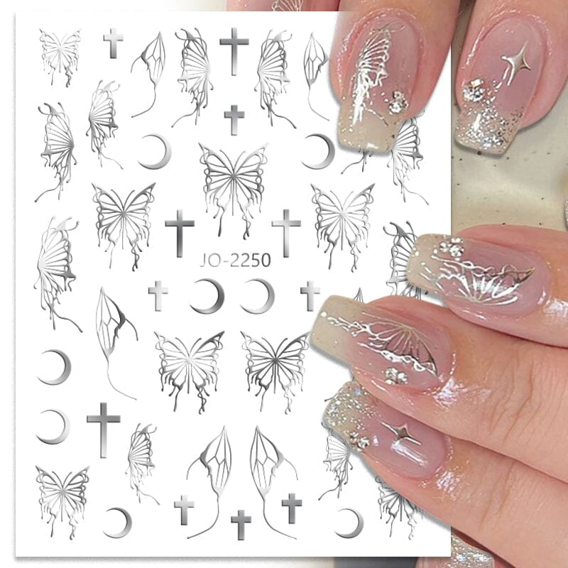 Silver Hollow Butterfly Moon Cross 3D Nail Sticker Silver JO-2250 #03 - Image 5