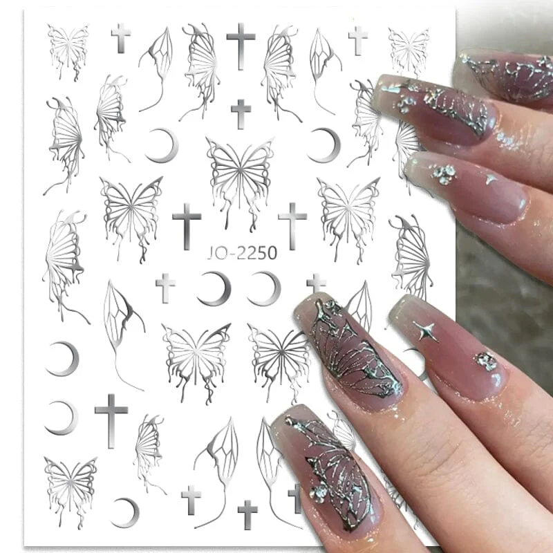 Silver Hollow Butterfly Moon Cross 3D Nail Sticker Silver JO-2250 #03 - Image 10