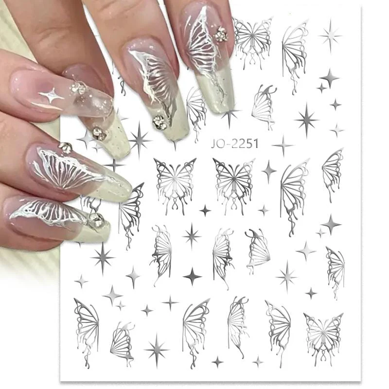 Silver Hollow Butterfly 3D Nail Stickers JO-2251 #06 - Image 2