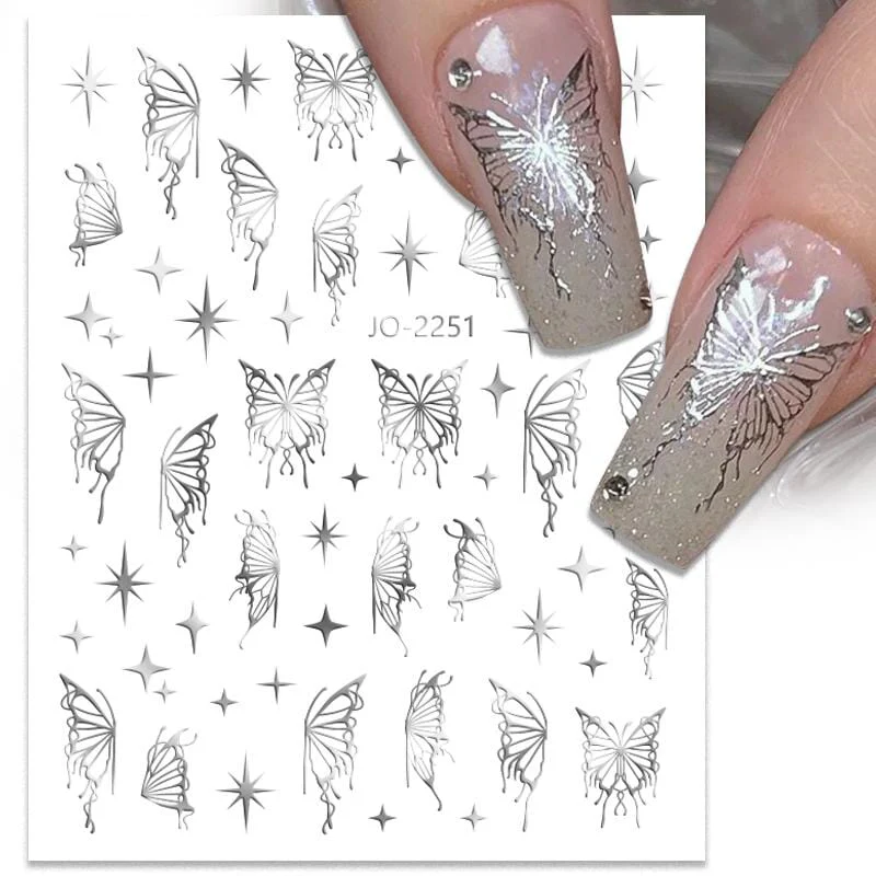 Silver Hollow Butterfly 3D Nail Stickers JO-2251 #06 - Image 3