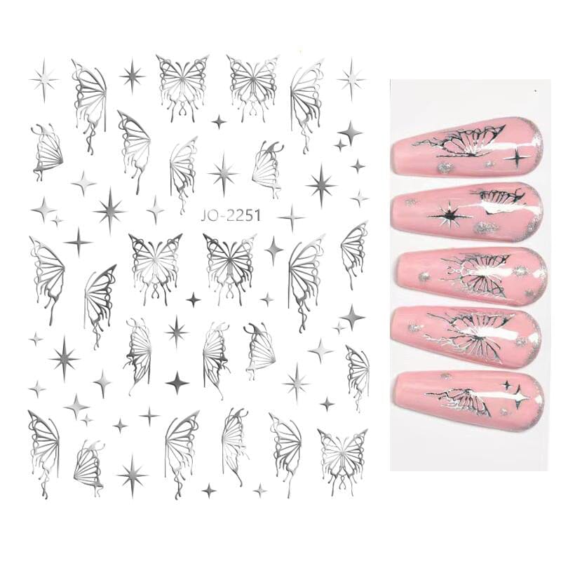 Silver Hollow Butterfly 3D Nail Stickers JO-2251 #06 - Image 4