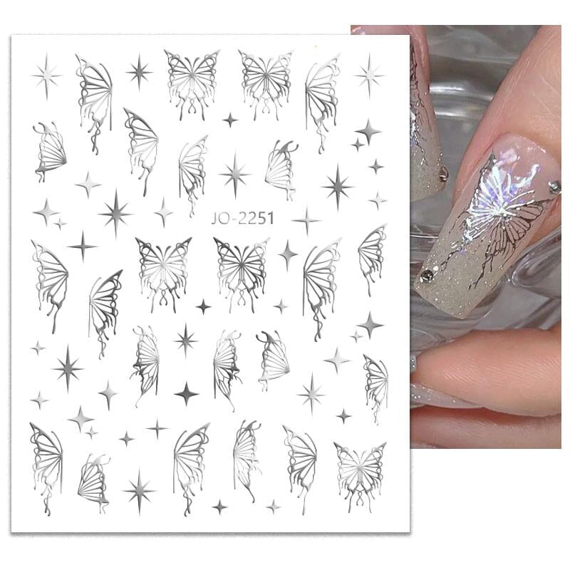 Silver Hollow Butterfly 3D Nail Stickers JO-2251 #06 - Image 5
