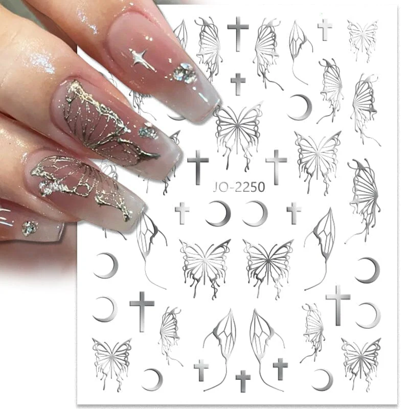 Silver Hollow Butterfly Moon Cross 3D Nail Sticker Silver JO-2250 #03 - Image 11