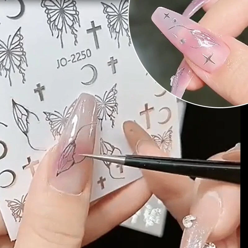 Silver Hollow Butterfly Moon Cross 3D Nail Sticker Silver JO-2250 #03 - Image 9