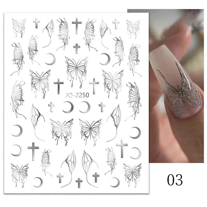 Silver Hollow Butterfly Moon Cross 3D Nail Sticker Silver JO-2250 #03 - Image 4