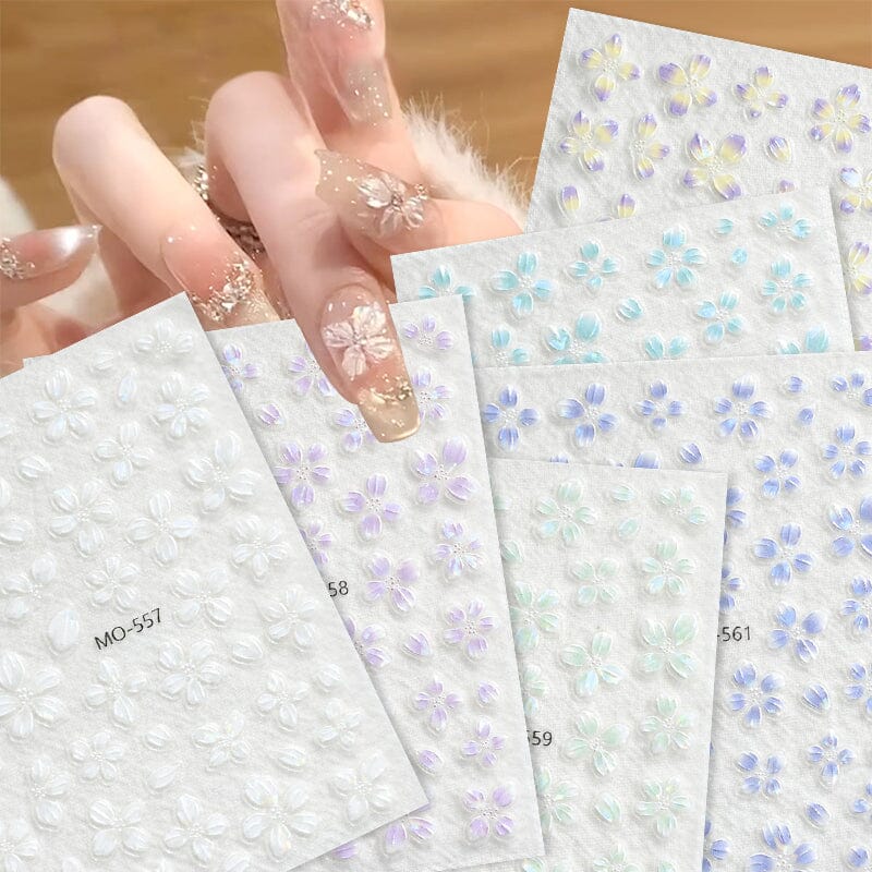 Translucent Embossed Flowers 3D Nail Stickers - Image 2