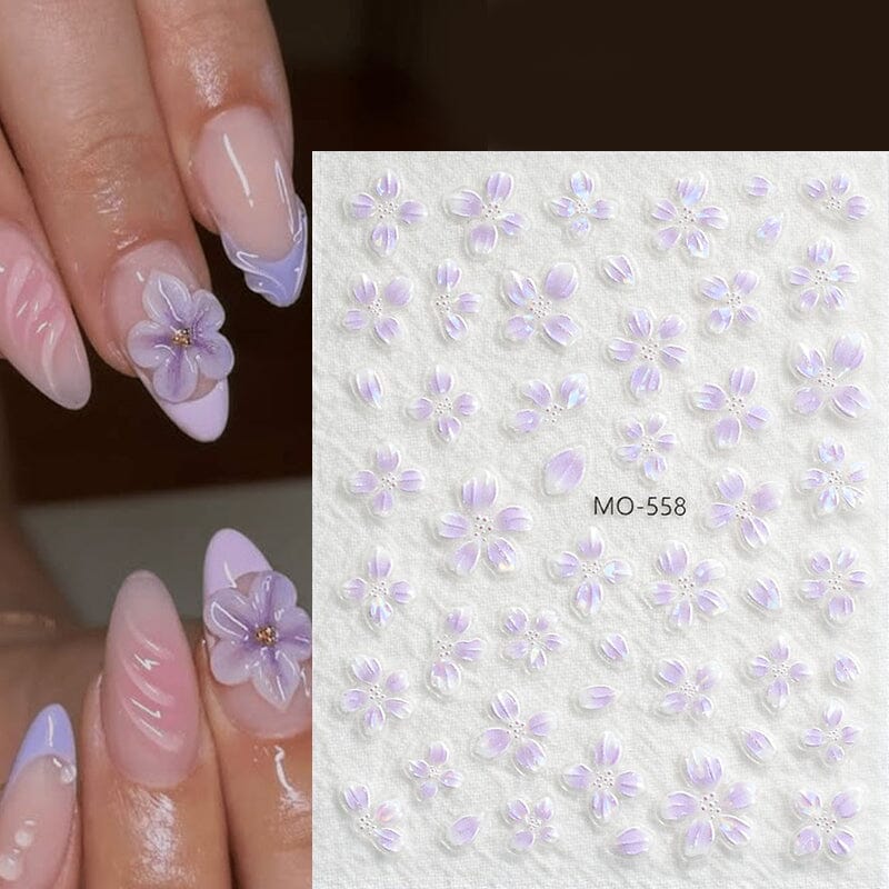 Translucent Embossed Flowers 3D Nail Stickers - Image 3