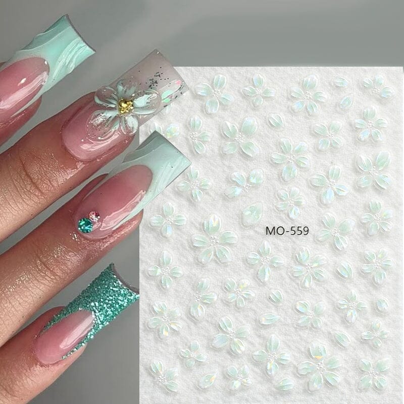 Translucent Embossed Flowers 3D Nail Stickers - Image 4