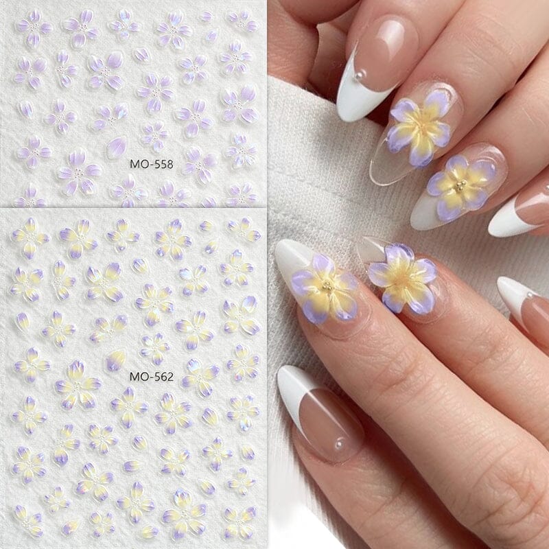 Translucent Embossed Flowers 3D Nail Stickers - Image 5