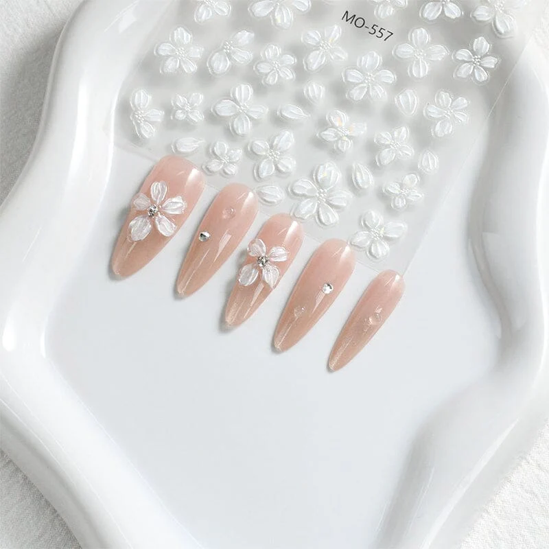 Translucent Embossed Flowers 3D Nail Stickers - Image 9
