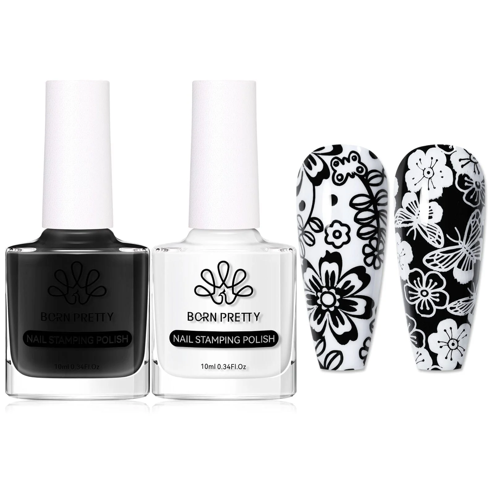 [US ONLY] 2 Bottles Black White Nail Stamping Polish 10ml