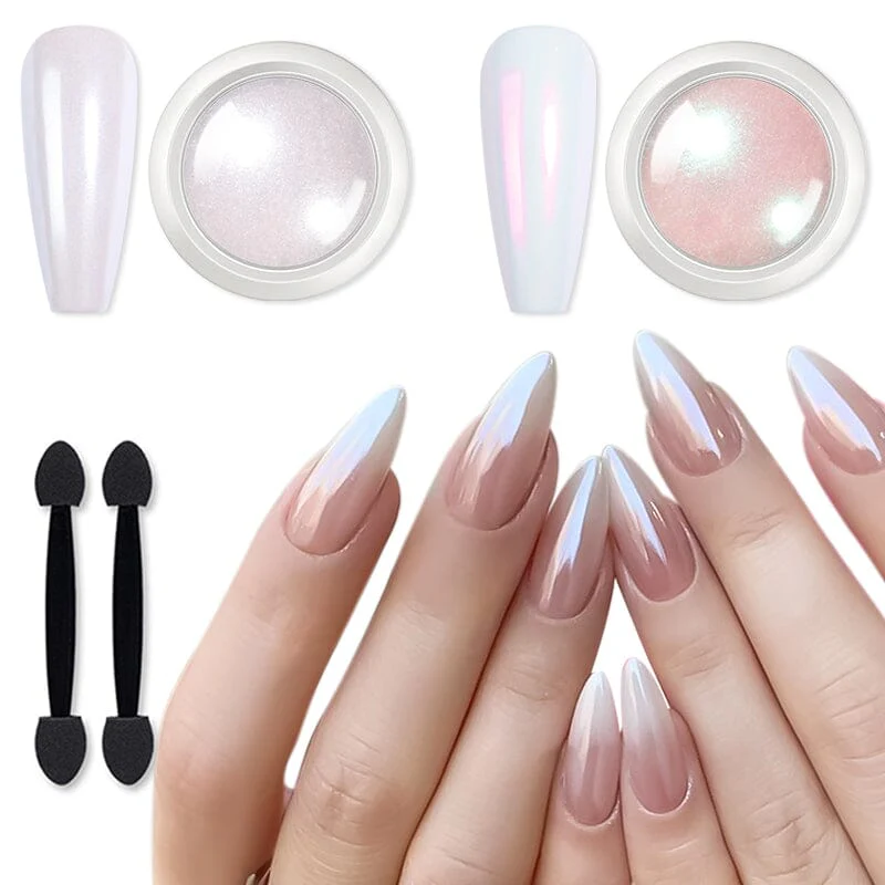 [US ONLY] 2 Boxes White Pink Pearl Nail Powder Set