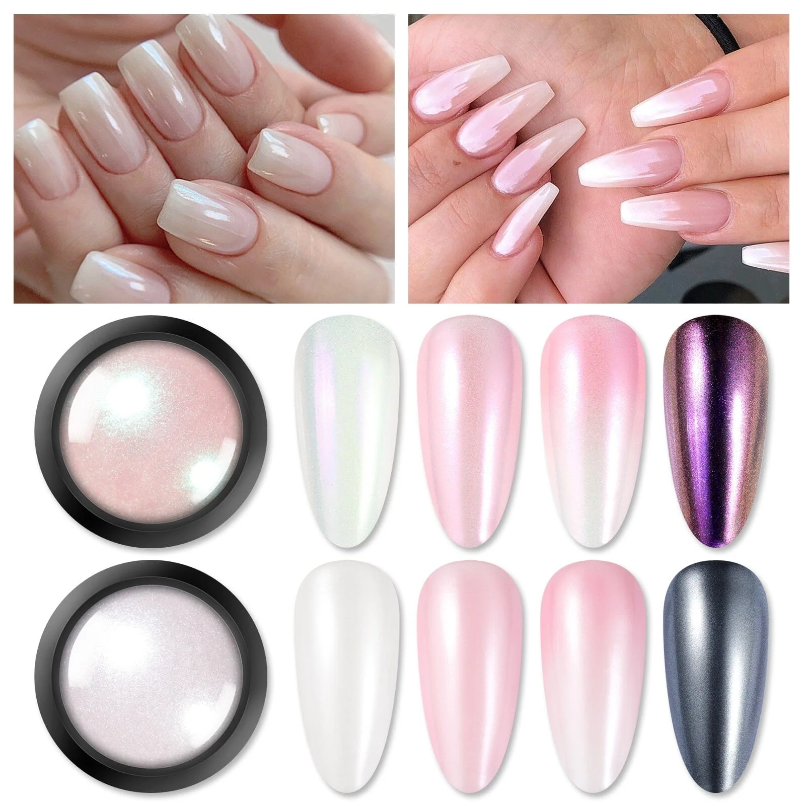 [US ONLY] 2 Boxes White Pink Pearl Nail Powder Set - Image 4