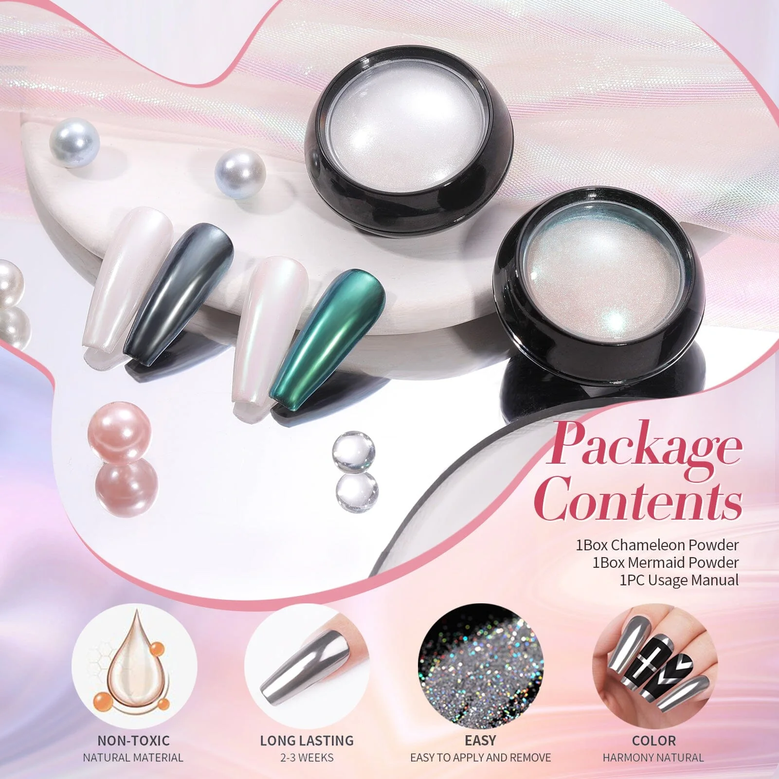 [US ONLY] 2 Boxes White Pink Pearl Nail Powder Set - Image 6
