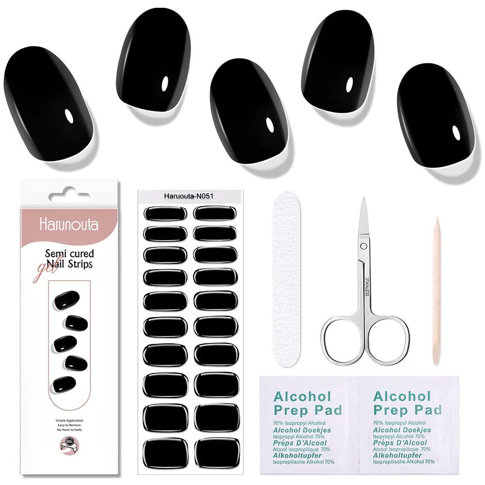 [US ONLY] 20 Tips Black Semi-Cured Gel Nail Strips N051
