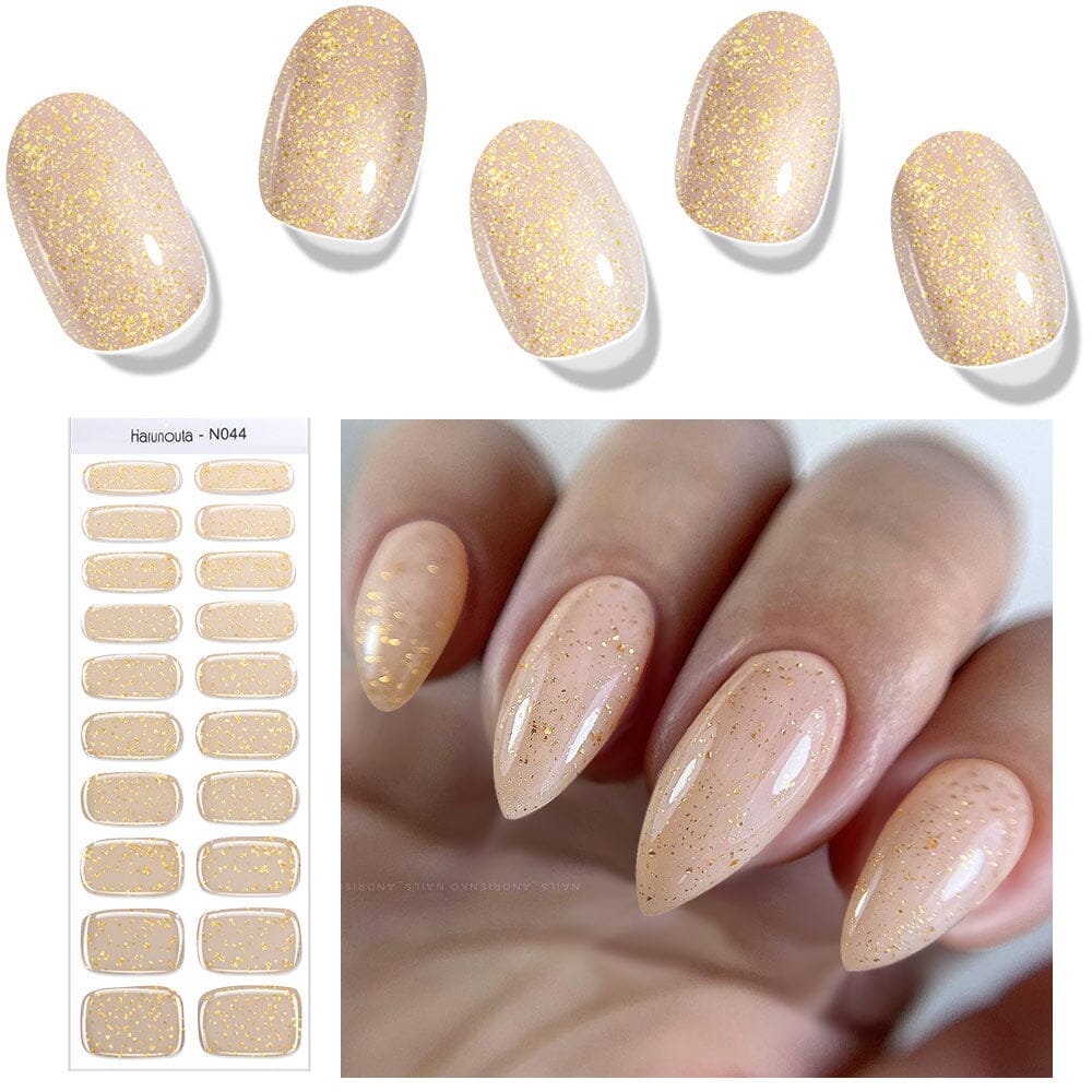 [US ONLY] 20 Tips Gold Shimmer Semi-Cured Gel Nail Strips N044 - Image 3