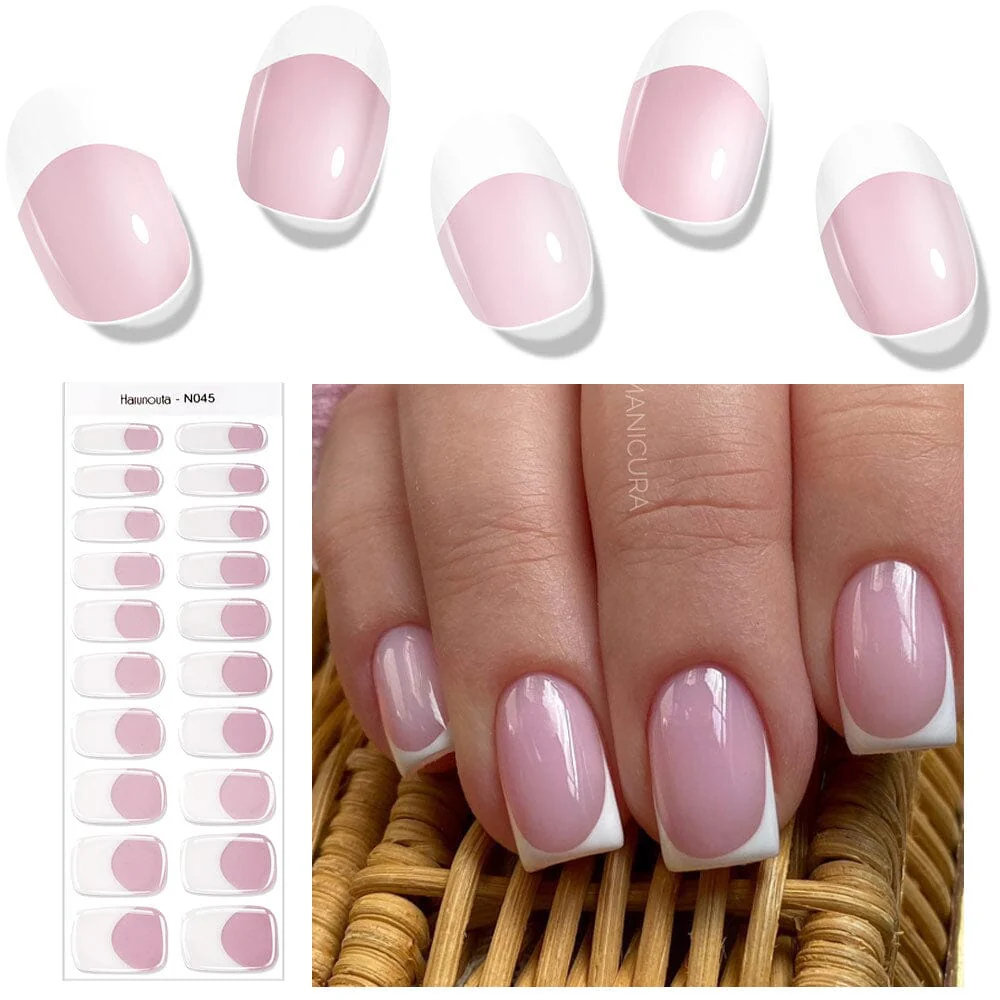 [US ONLY] 20 Tips Pink French Semi-Cured Gel Nail Strips N045 - Image 3