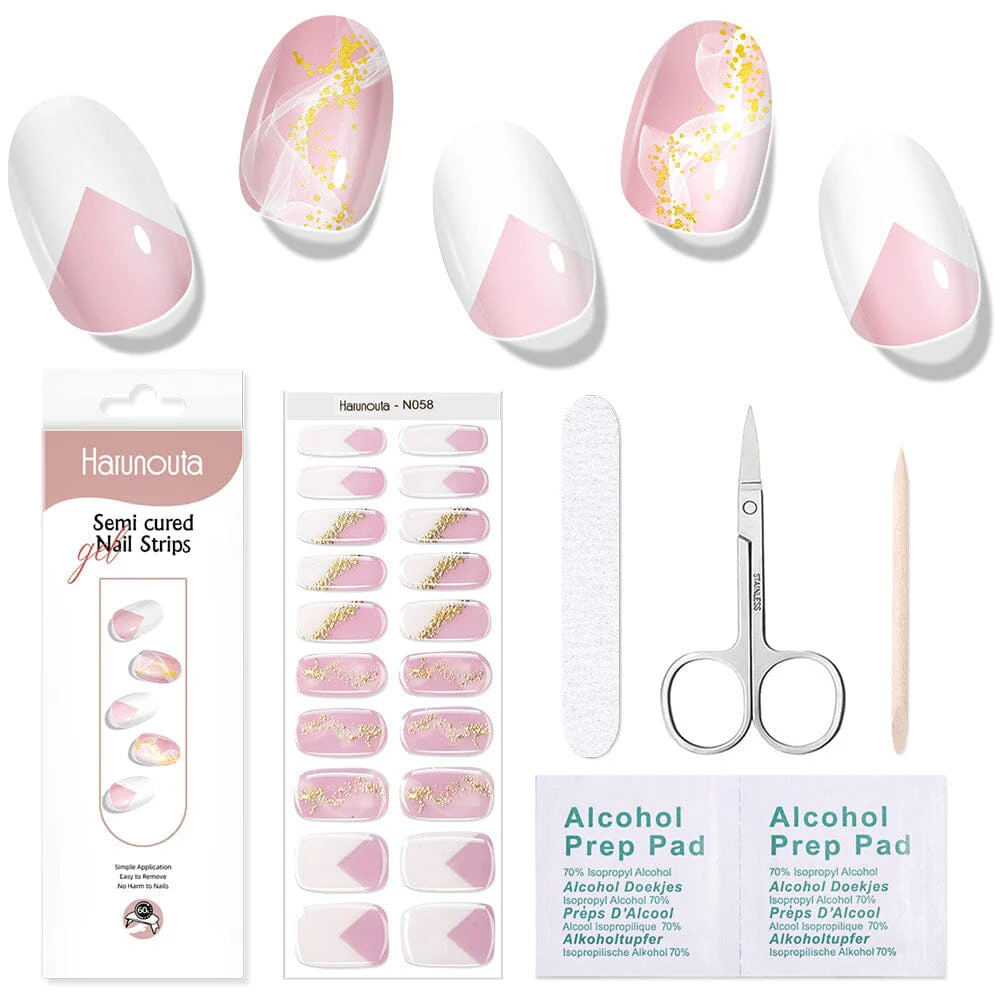 [US ONLY] 20 Tips Pink Sequins Semi-Cured Gel Nail Strips N058