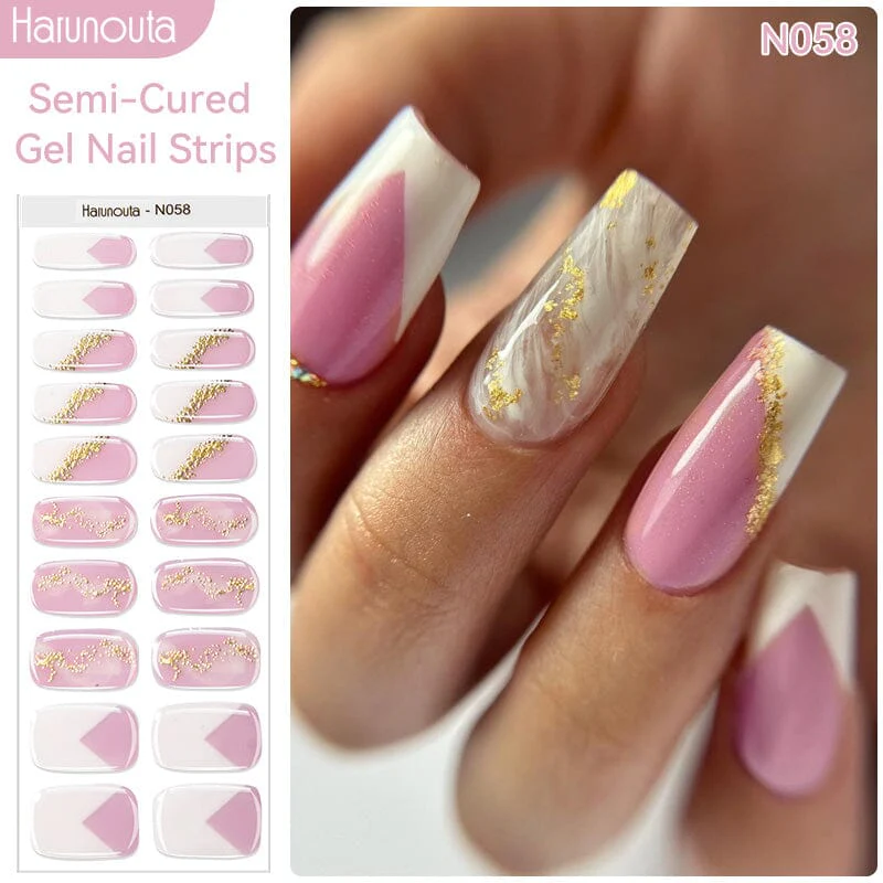 [US ONLY] 20 Tips Pink Sequins Semi-Cured Gel Nail Strips N058 - Image 2