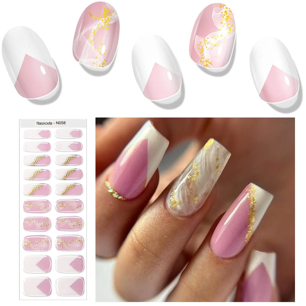 [US ONLY] 20 Tips Pink Sequins Semi-Cured Gel Nail Strips N058 - Image 3