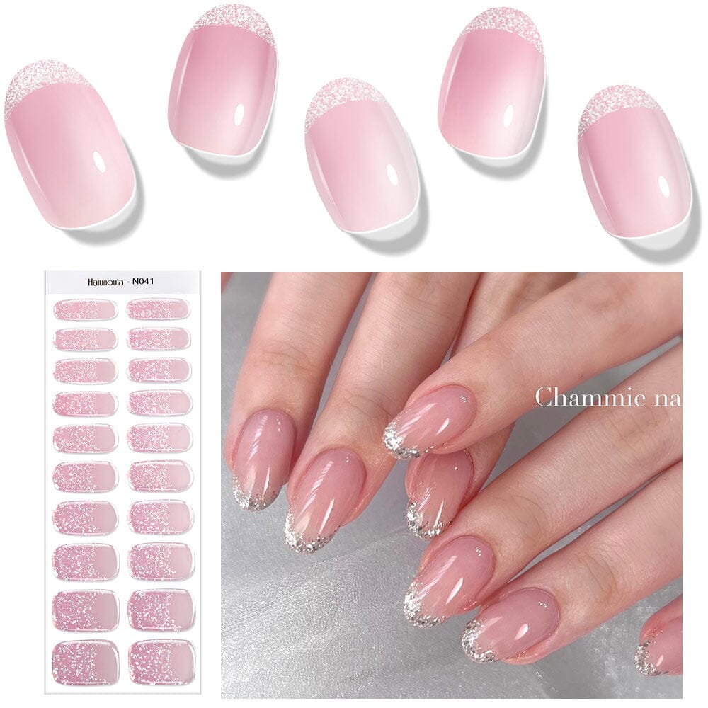 [US ONLY] 20 Tips Pink Shimmer Semi-Cured Gel Nail Strips N041 - Image 3