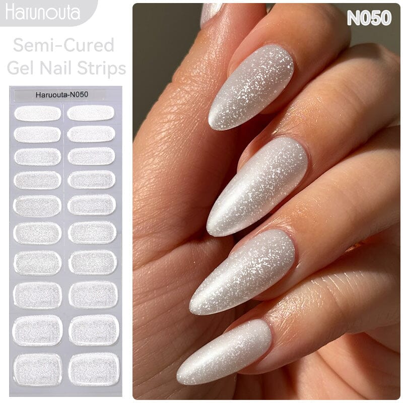 [US ONLY] 20 Tips Silver Shimmer Semi-Cured Gel Nail Strips N050 - Image 2