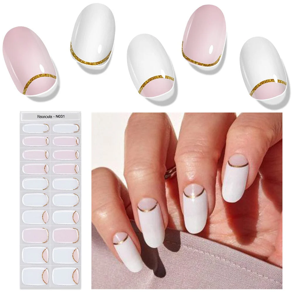 [US ONLY] 20 Tips White Pink Semi-Cured Gel Nail Strips N031 - Image 3