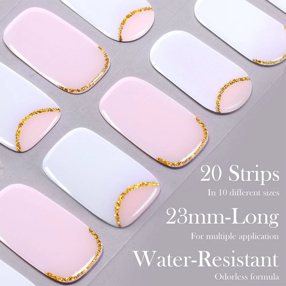 [US ONLY] 20 Tips White Pink Semi-Cured Gel Nail Strips N031 - Image 6