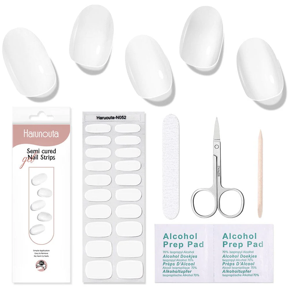 [US ONLY] 20 Tips White Semi-Cured Gel Nail Strips N052