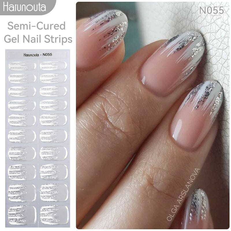 [US ONLY] 20 Tips White Shimmer Semi-Cured Gel Nail Strips N055 - Image 2