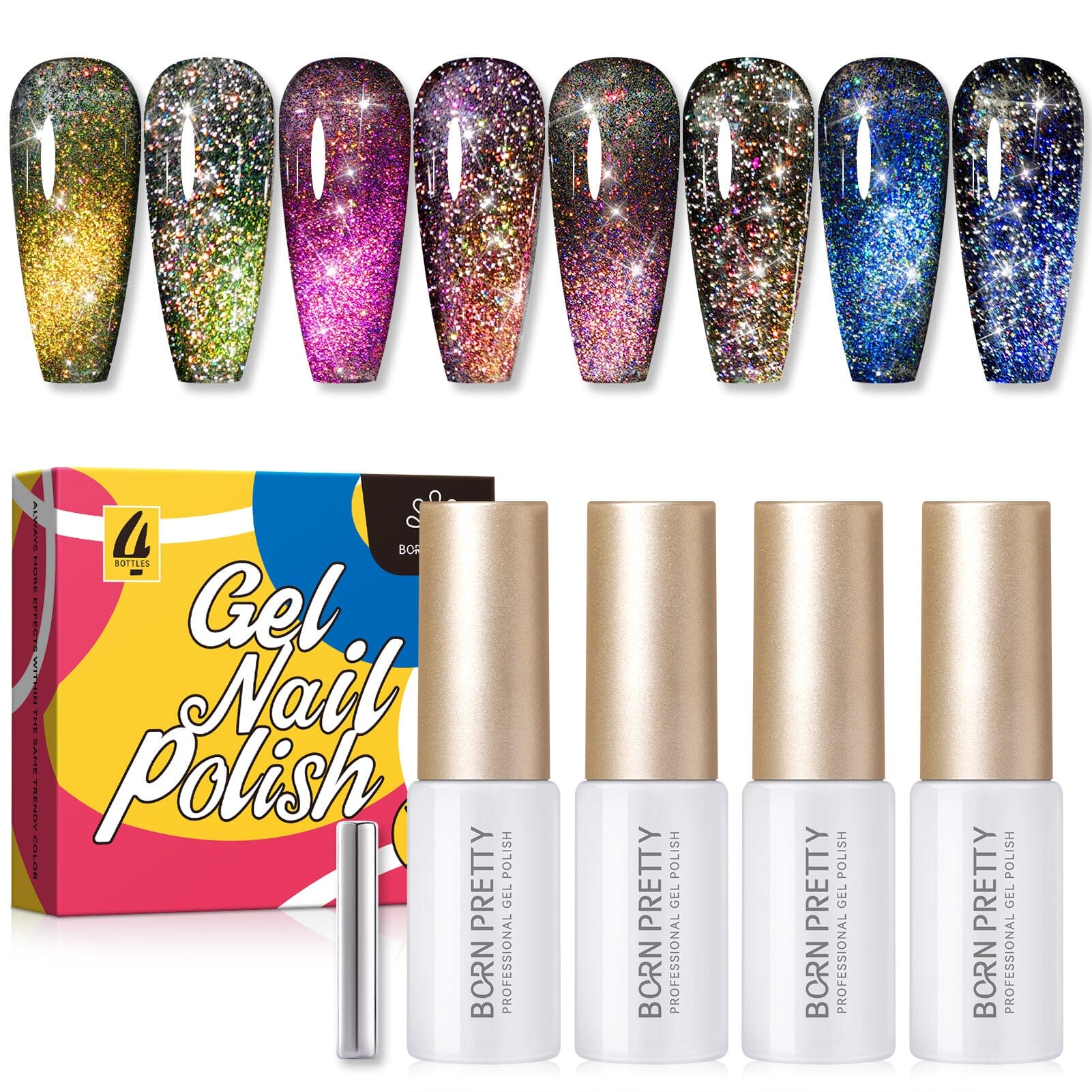 [US ONLY] 4 Colors 9D Flakies Reflective Cat Magnetic Gel 5ml