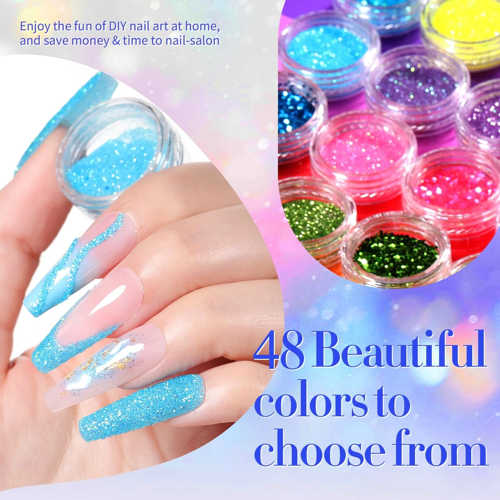 [US ONLY] 48 Colors Glitter Nail Powder Sequins Set - Image 3