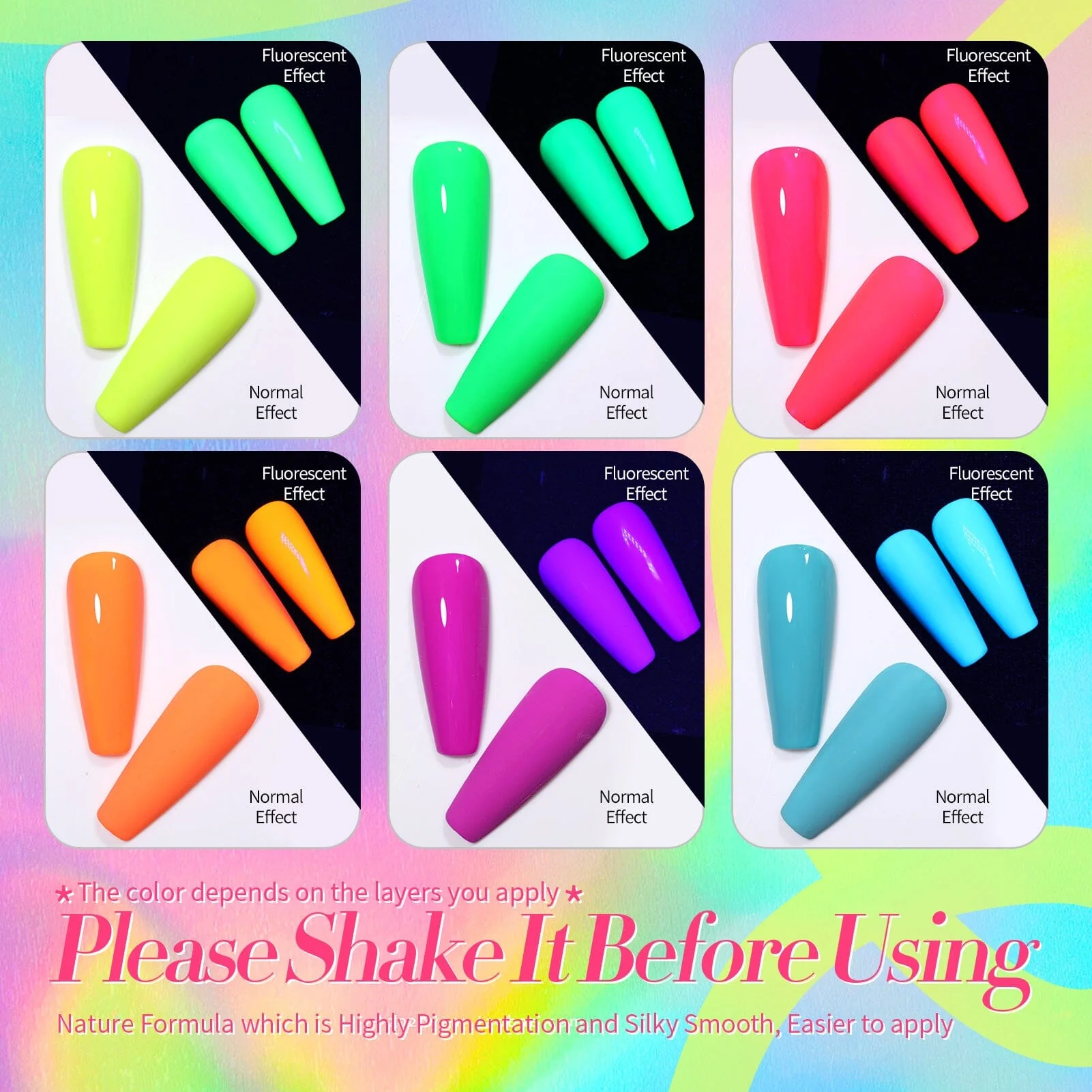[US ONLY] 6 Colors Fluorescent Neon Nail Polish 10ml - Image 4