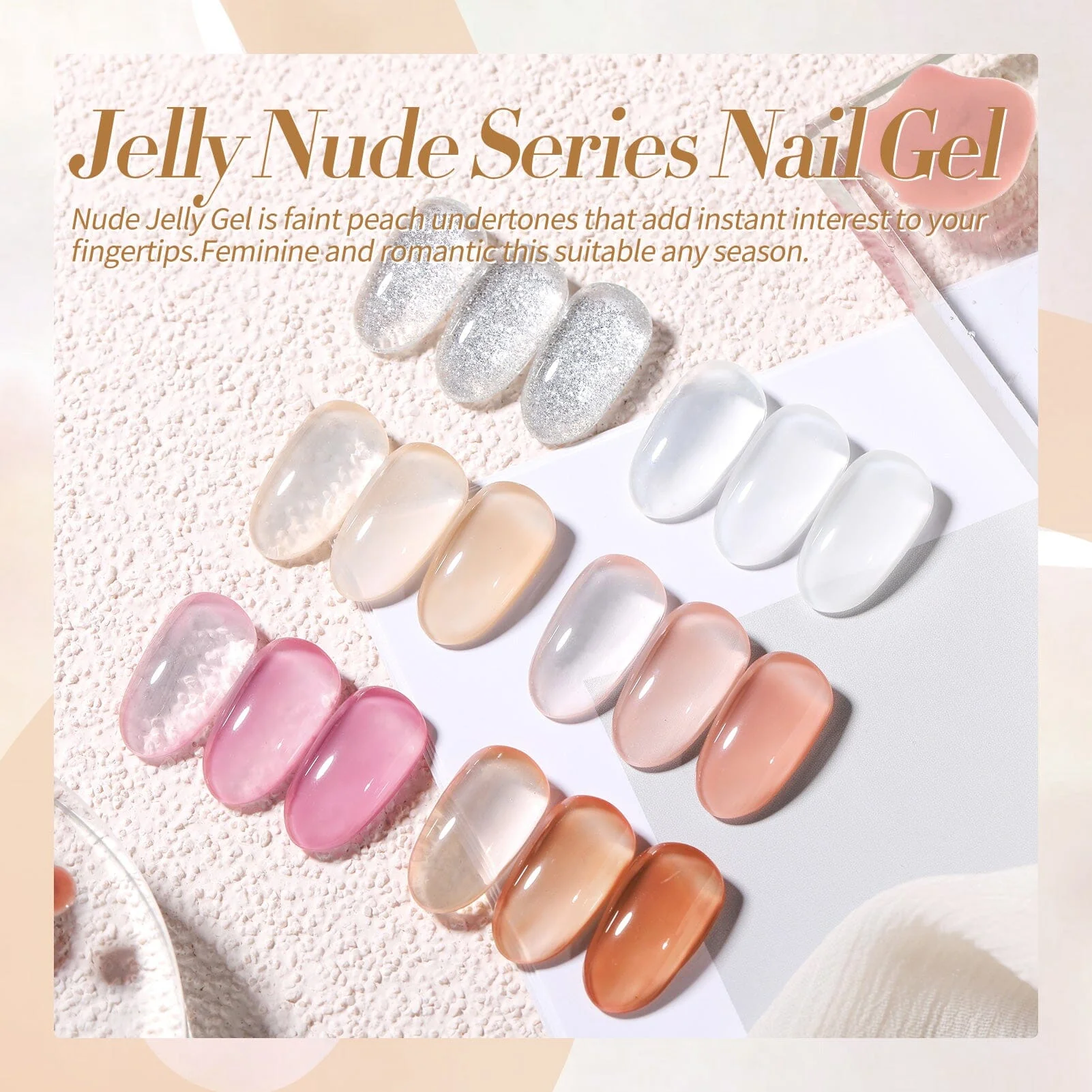[US ONLY] 6 Colors Jelly Gel Polish Set White Nude 10ml - Image 7