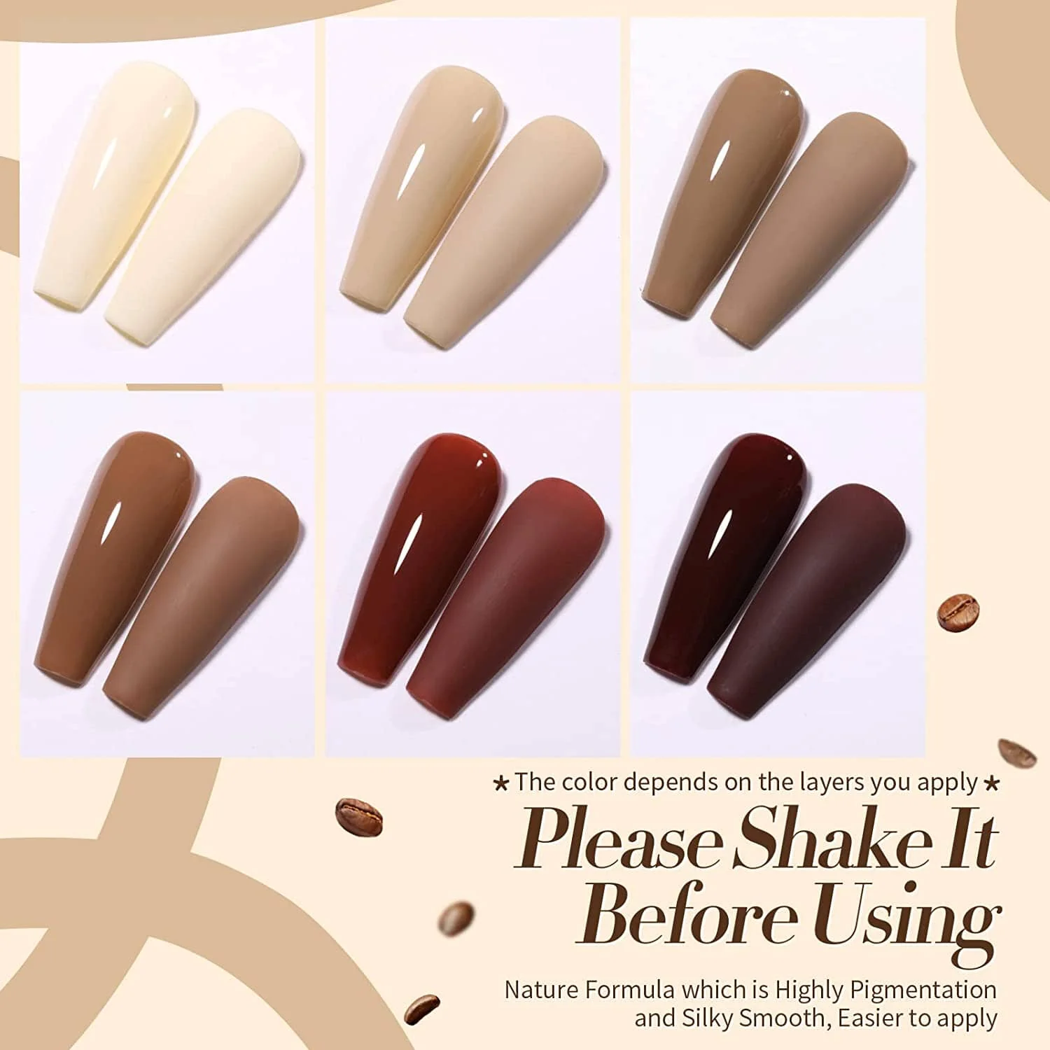 [US ONLY] 6 Colors Nude Brown Gel Polish Set - Image 3