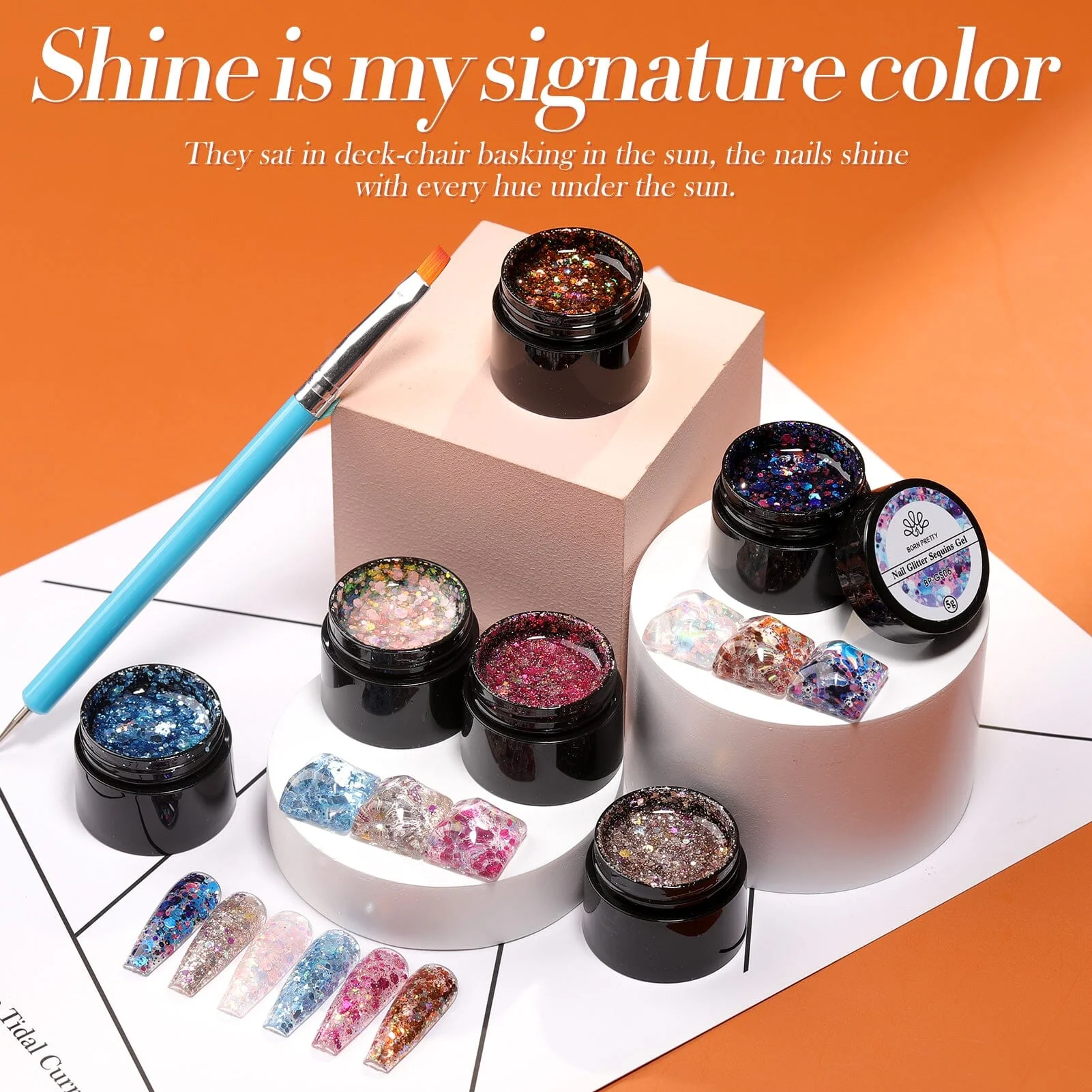 [US ONLY] 6 Colors Pink Blue Nail Glitter Sequins Gel 5g - Image 8