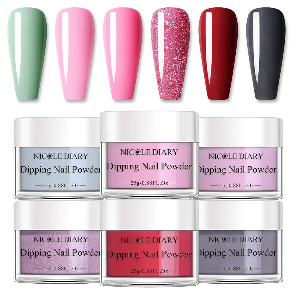[US ONLY] 6 Colors Pink Red Dipping Nail Powder Set #06 25g 0.88Fl.Oz